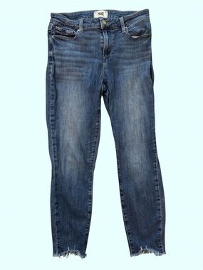 PAIGE Medium Blue Skinny Jeans with Raw Hem